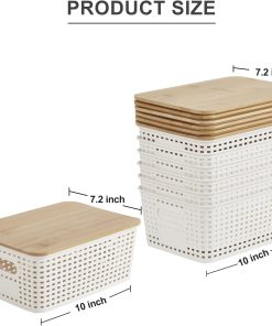 Alternative view of Bagnizer Small Plastic Storage Bins with Bamboo Lids 5.2qt Stackable Box Basket Pantry Decorative Containers Cute with Labels for Organizing Desktop Closet Office Cream White of 6 packs 10*7.2*4.1