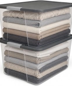 HOMZ 2-Pack Secure Latch. Clear Plastic Storage Organizer Bins. 64 Quart. Gray Lid - Heavy-Duty Container Boxes with Lids for Home. Office. and Garage